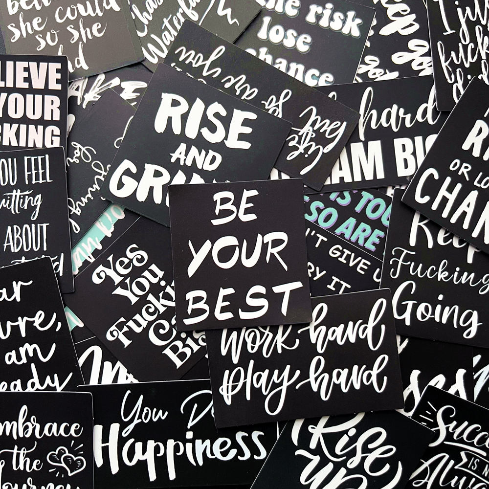 Kids Toys Quotes - 10/61Pcs New Motivational Phrases Black Stickers