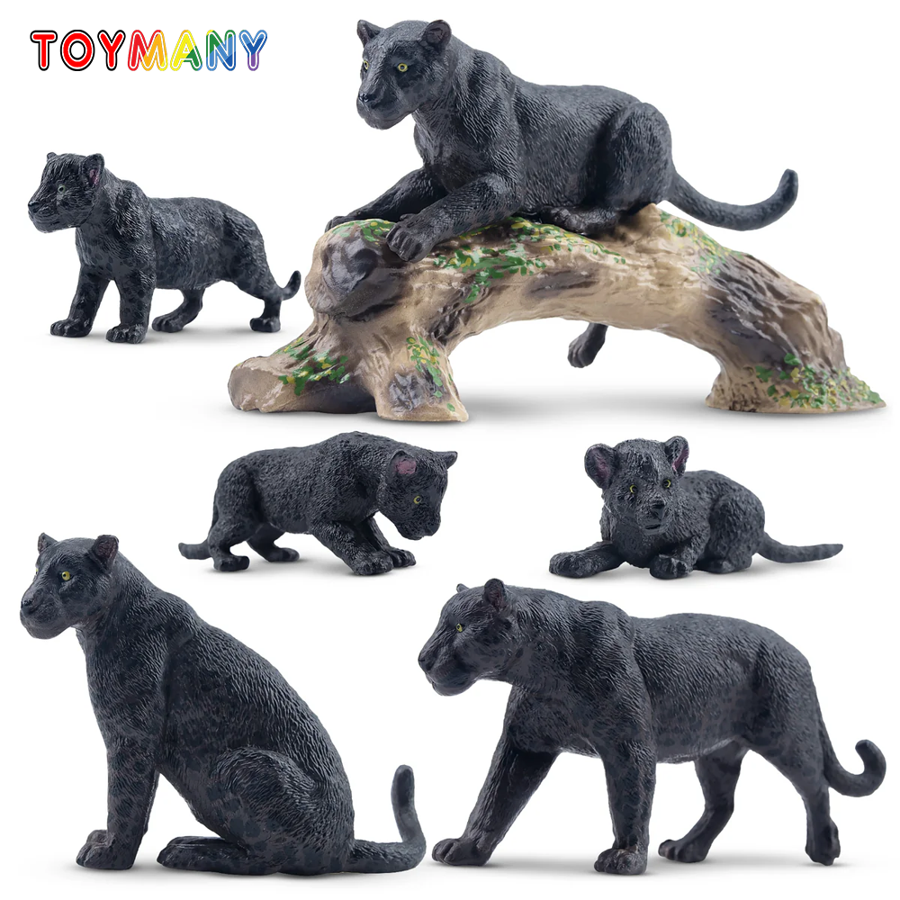 Sandbox Play Set - 7Pcs Simulation Black Cheetah Figures, Wildlife
