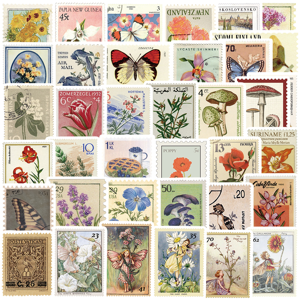 Kids Toys Vintage - 50pcs Retro Stamp Art Stickers For