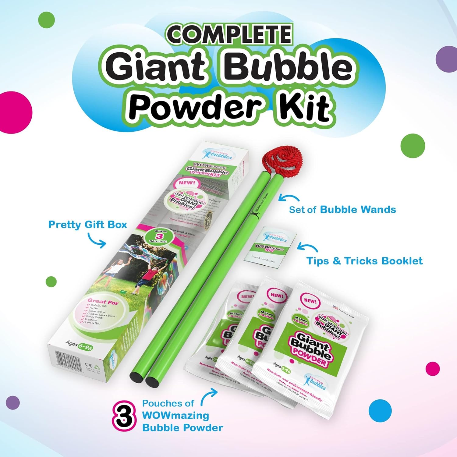 Giant Bubble Wand Kit: 3 Gallo – Kids Toys Made In Usa recenzja i cena